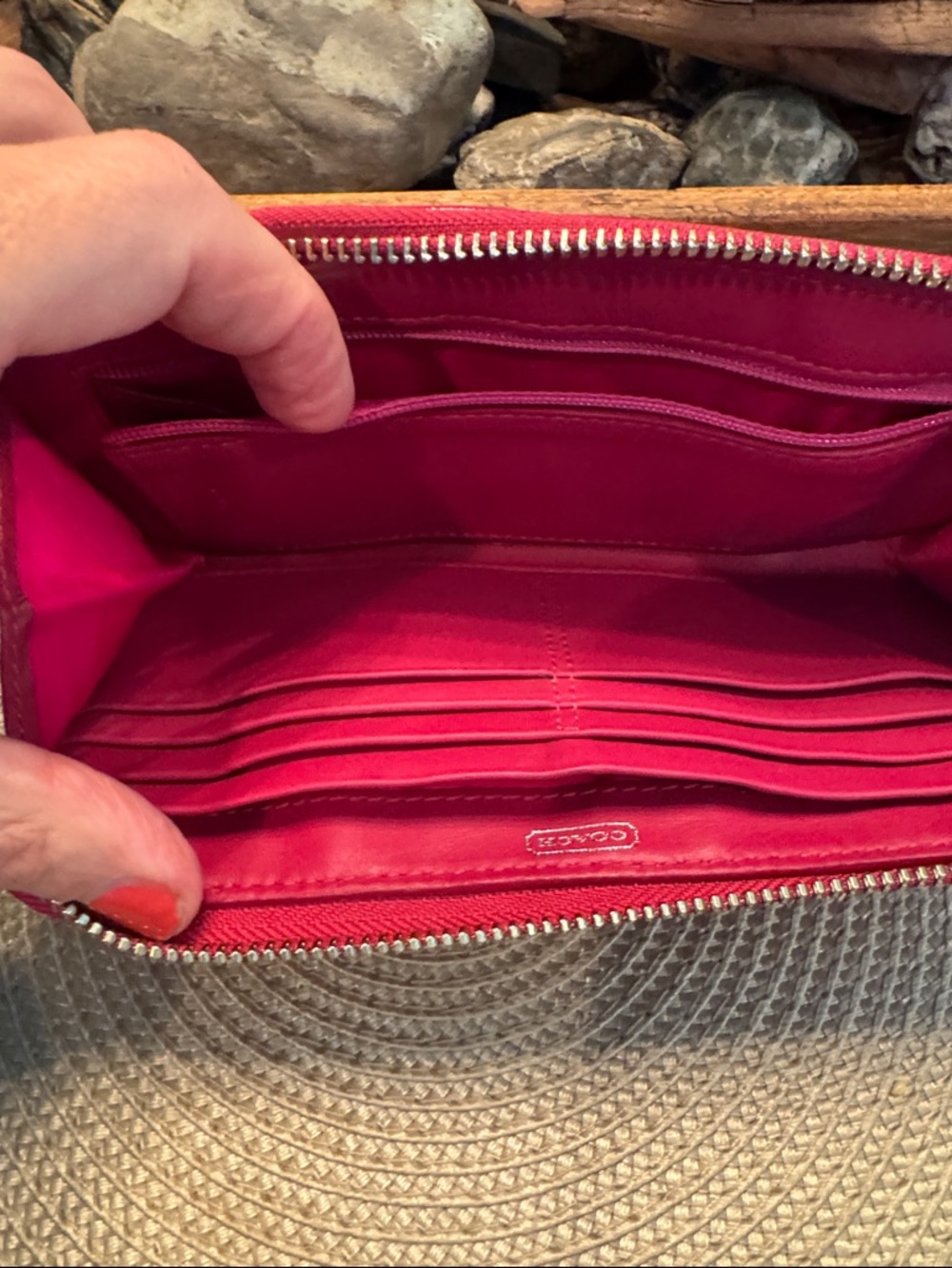 Coach Poppy project Red & Pink Signature Zip Wristlet Wallet - Picture 4 of 5